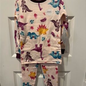 Burt's Bees Dinosaur Print Kids Pajama Set - Cream and Multicolor